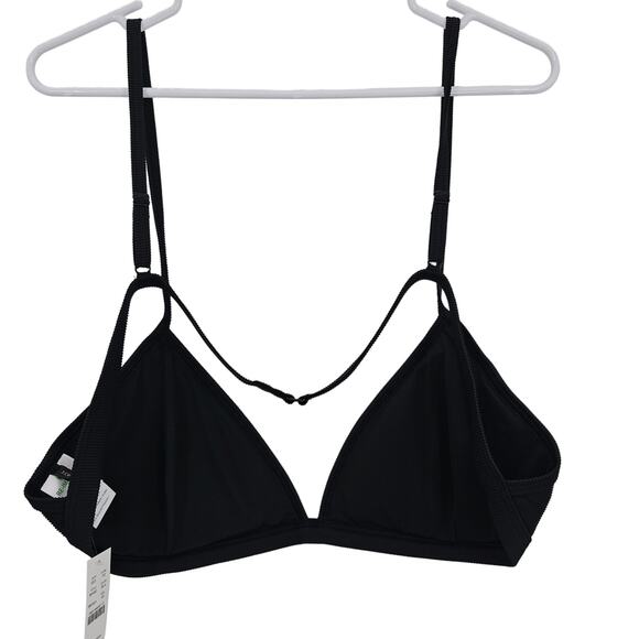J. Crew Womans size 3X Ribbed Triangle Bikini Top in Black Adjustable Straps NEW - Picture 3 of 7